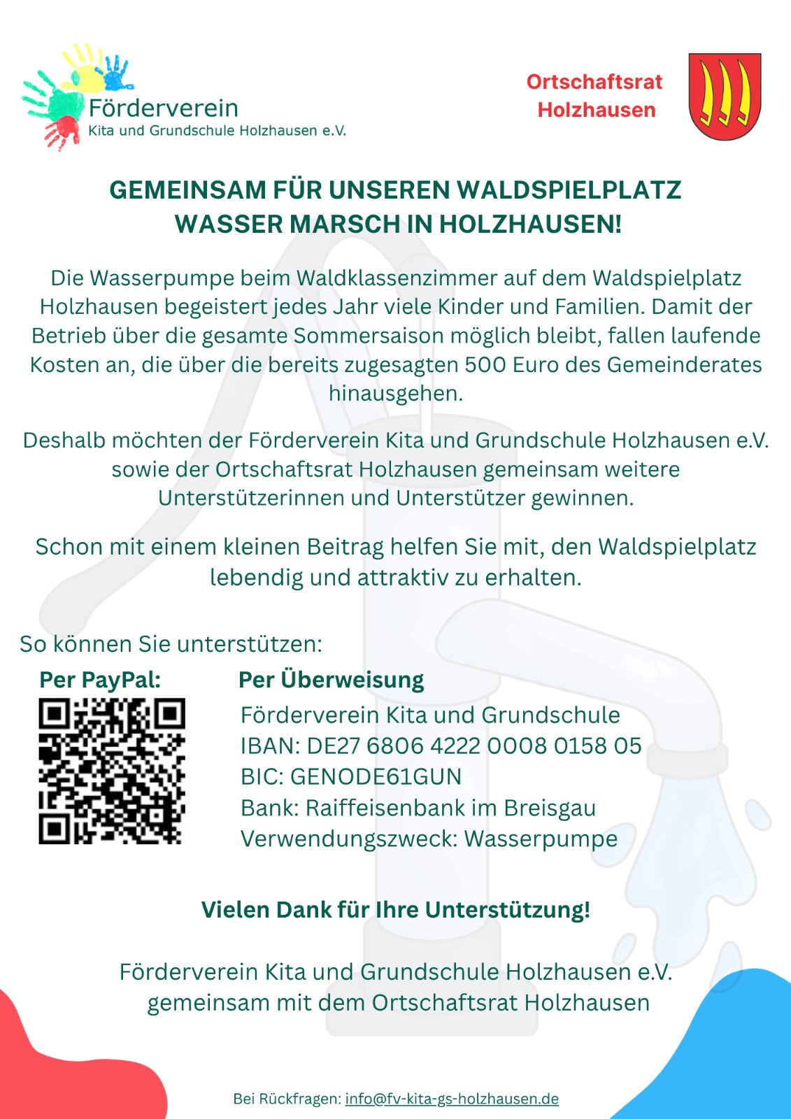 Flyer zum Erhalt der Wasserpumpe am Waldspielplatz Holzhausen.